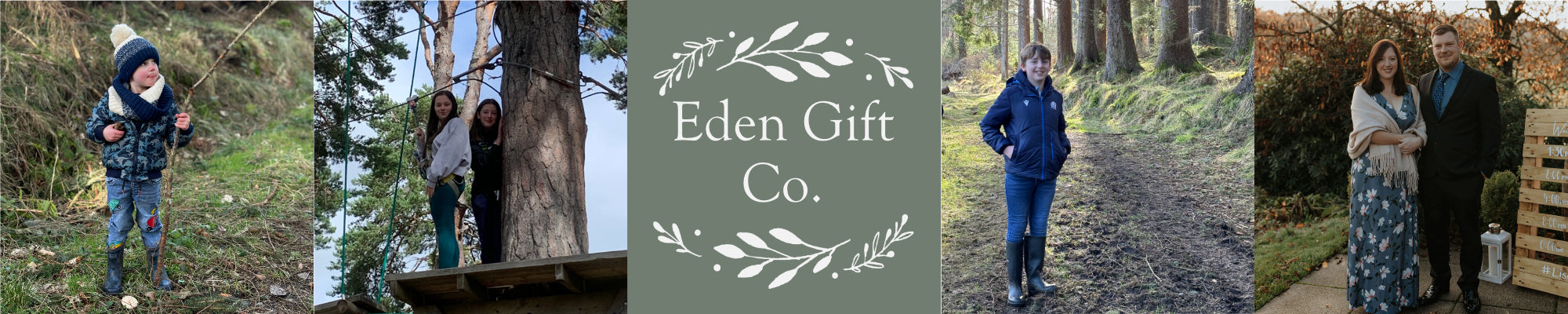 About Us at Eden Gift Co, a photo collage of our family business, based in the Scottish countryside.