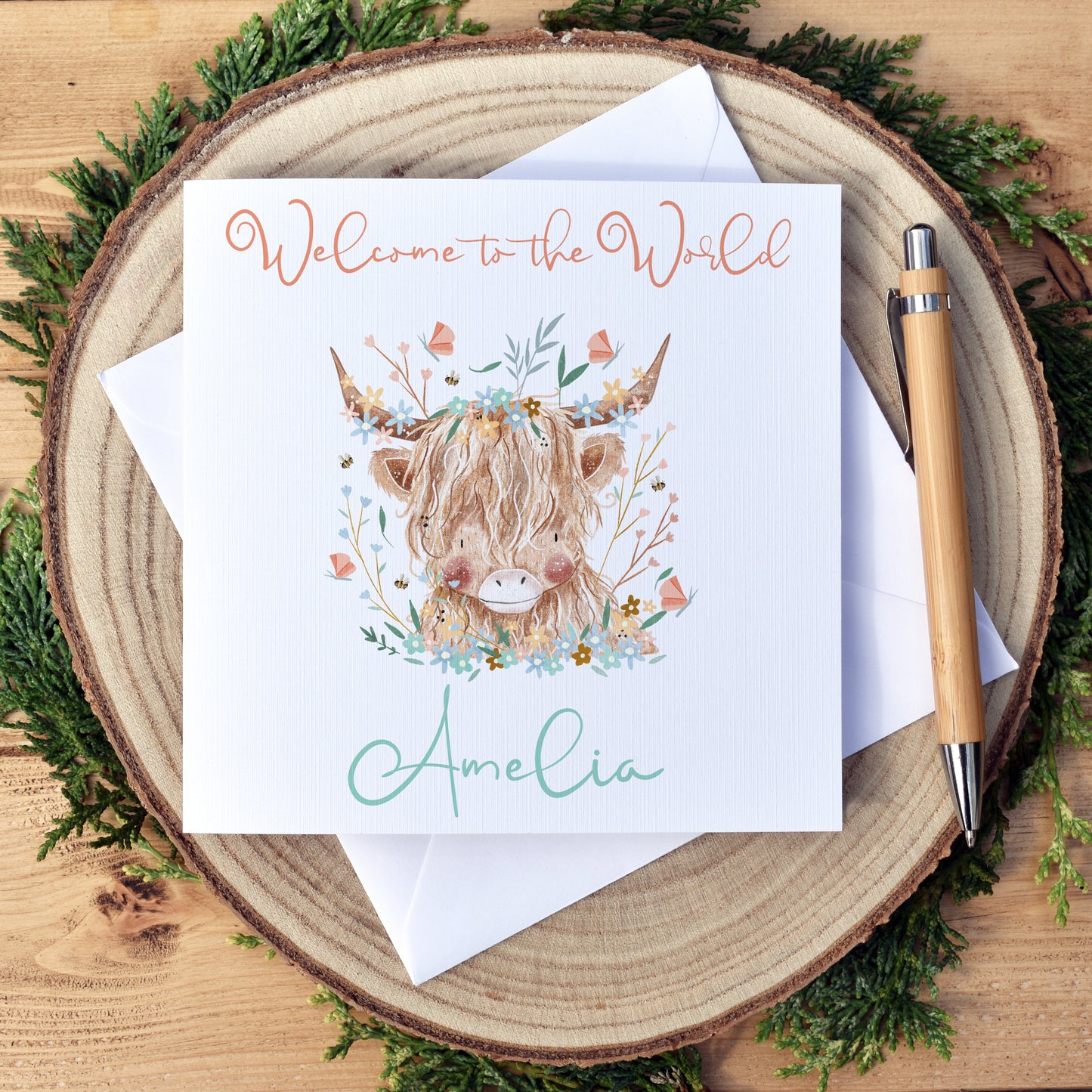 Personalised Highland Cow Greetings Card - Free Shipping